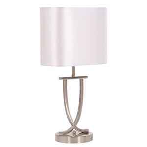Satin Chrome Table Lamp with Oval Pearl White Shade - Future Light - LED Lights South Africa
