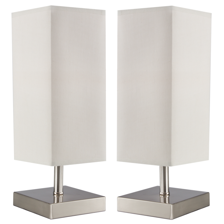 Satin Chrome Beige Shade Table Lamp - 2 Pack - Future Light - LED Lights South Africa