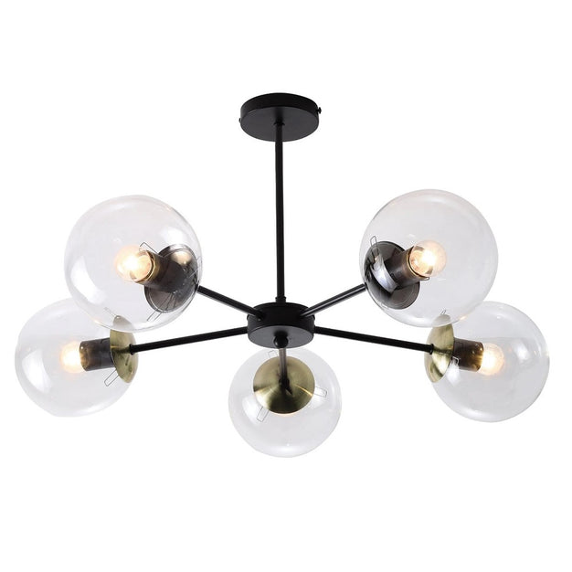 5 Light Black and Antique Brass Pendant - Future Light - LED Lights South Africa