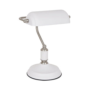 Bankers Table Lamp White & Satin Nickel - Future Light - LED Lights South Africa