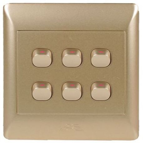 Champagne Light Switch - 6 Lever, 1 Way (4 x 4) - Future Light - LED Lights South Africa