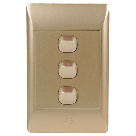 Champagne Light Switch - 3 Lever, 1 Way (4 x 2) - Future Light - LED Lights South Africa